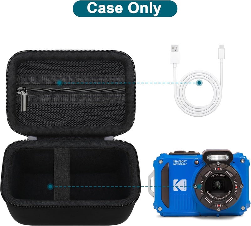 Canboc Carrying Case for Kodak PIXPRO WPZ2 Rugged Waterproof Digital Camera, Mesh Pocket fits USB Cable, Black (Case Only) - Image 2